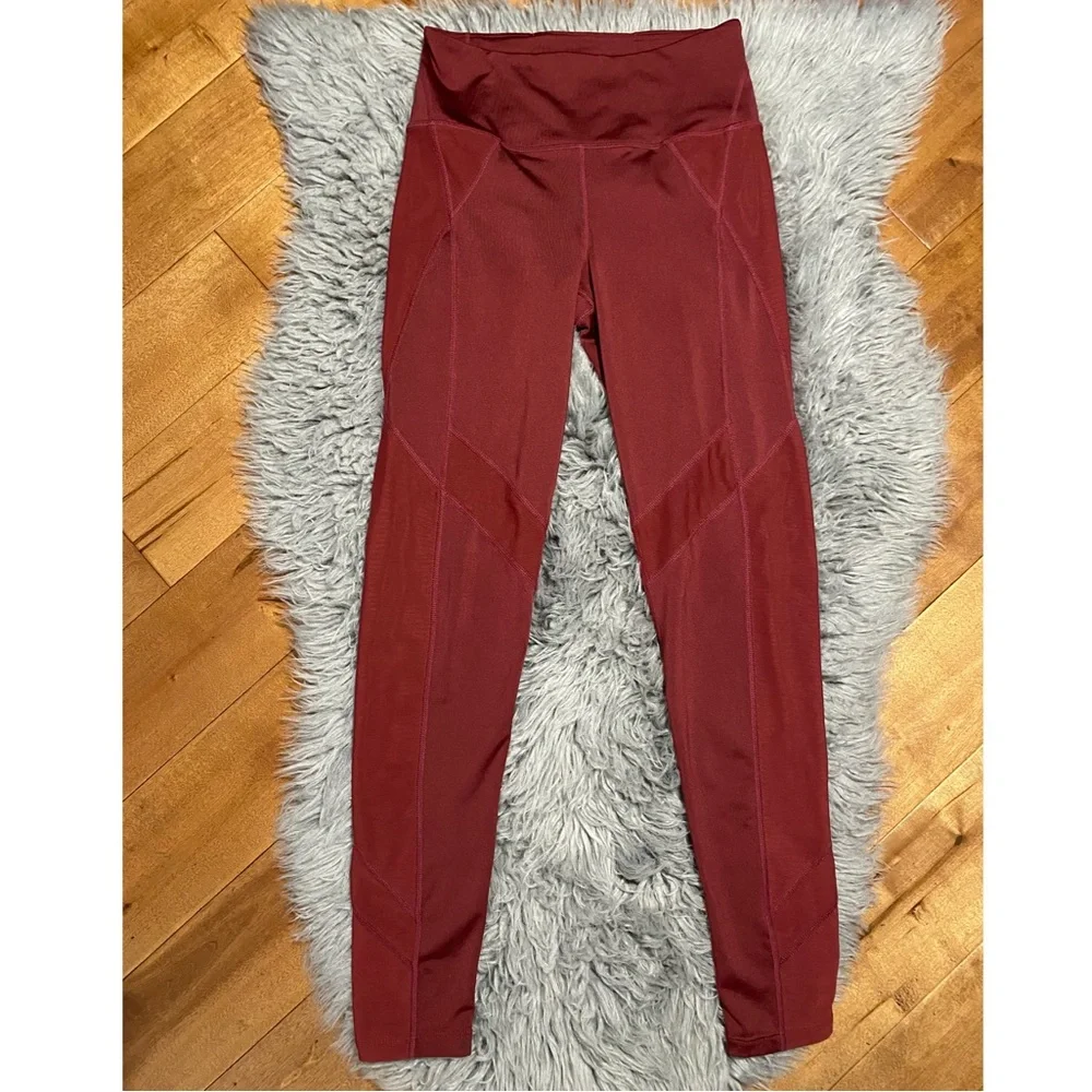 FP Movement by Free People Red Wine Full Yoga Athletic Leggings Mesh Sz Small - Picture 4 of 6